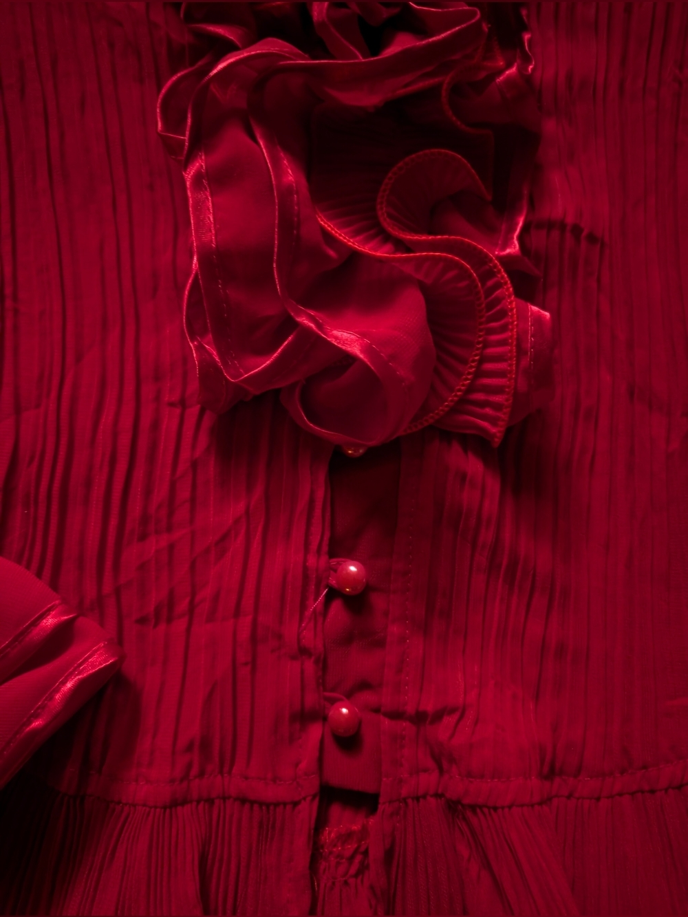 Esther Red Ruffled Long Sleeve Blouse - Picture 3 of 5